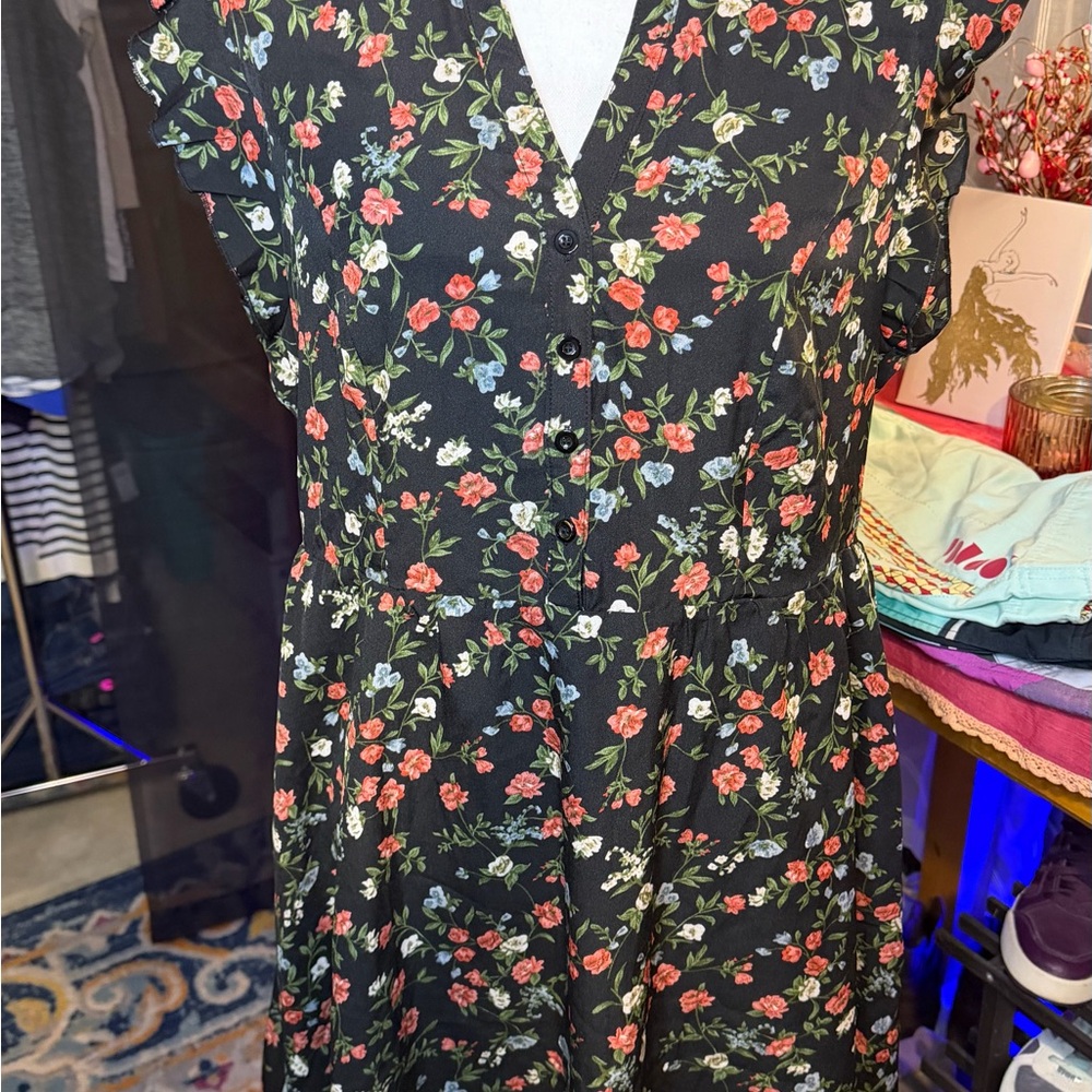 Allegra K Black Floral Midi Dress